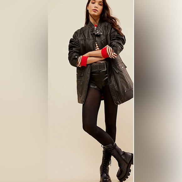 NWT Free People All About That Moto Vegan Leather Jacket in Off Black Sz Medium - Picture 4 of 9